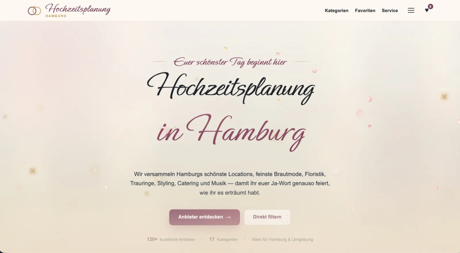 Hochzeitsplanung Hamburg Website, Desktop-Ansicht