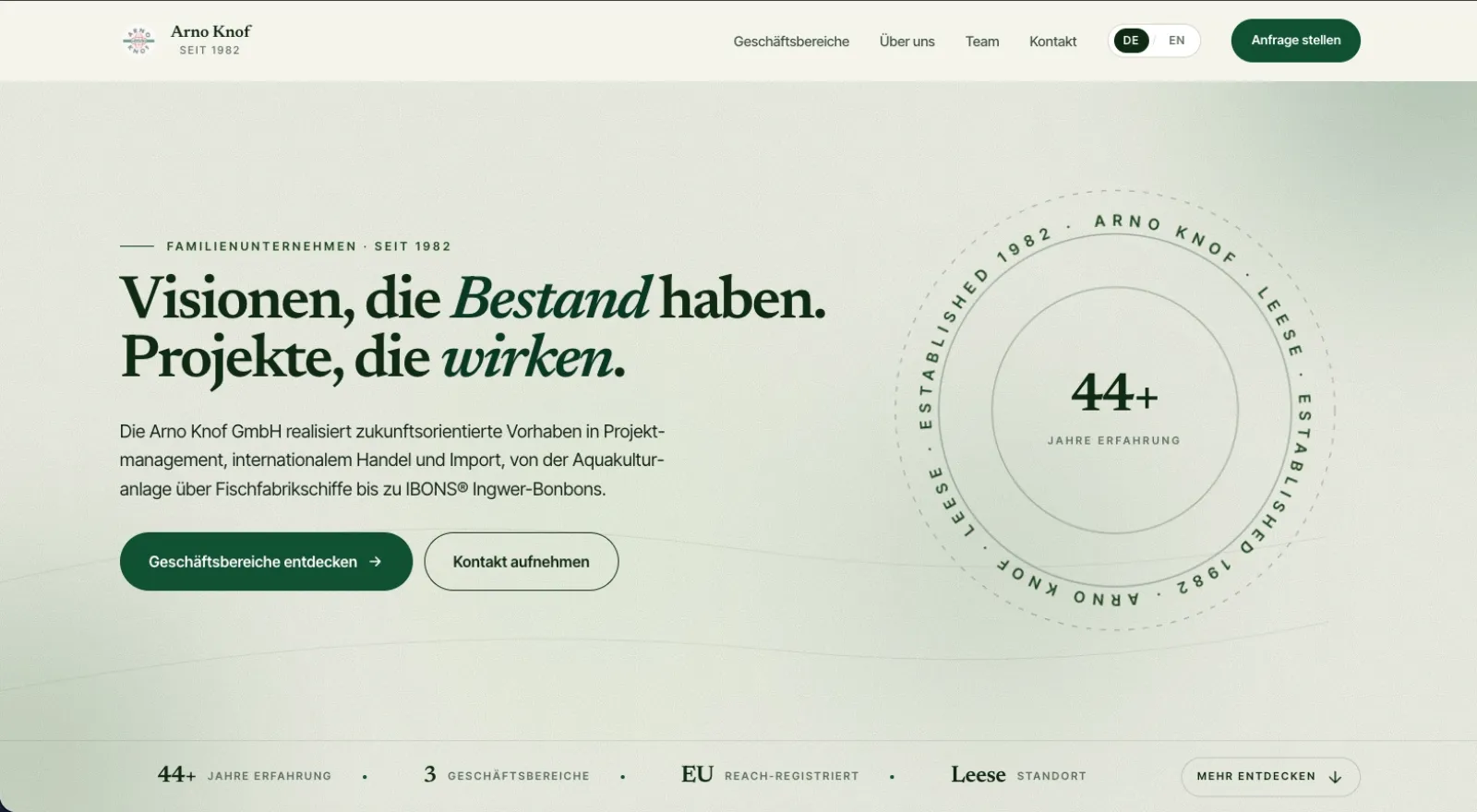 Arno Knof GmbH Website, Desktop-Ansicht